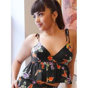 Savage X Fenty Night Blooms Satin Sleep Cami | Soft Seduction Peplum Lounge Top